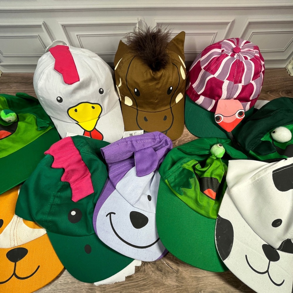 Oriental Trading Animal Baseball Cap 11pc Lot Kids Dog Horse Frog Snake Novelty